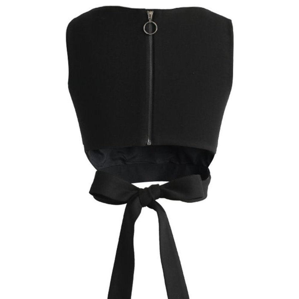 Sleeveless Black Back Tie Crop Top with Zipper NWT